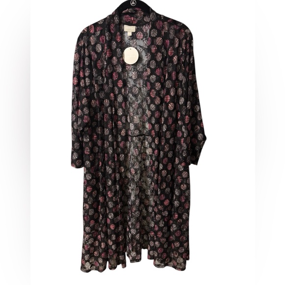 Zim & Zoe Tops - Avenue Zim & Zoe 22 Plus Duster Black Sheer Polka Dot Colorful 3/4 Sleeves NEW